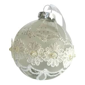 Glitz & Glimmer 4" Lace and Glitter Glass Christmas Ornaments Set of 8